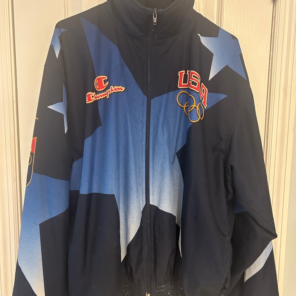 Champion Navy Track Jacket with USA Olympic Shield Patch